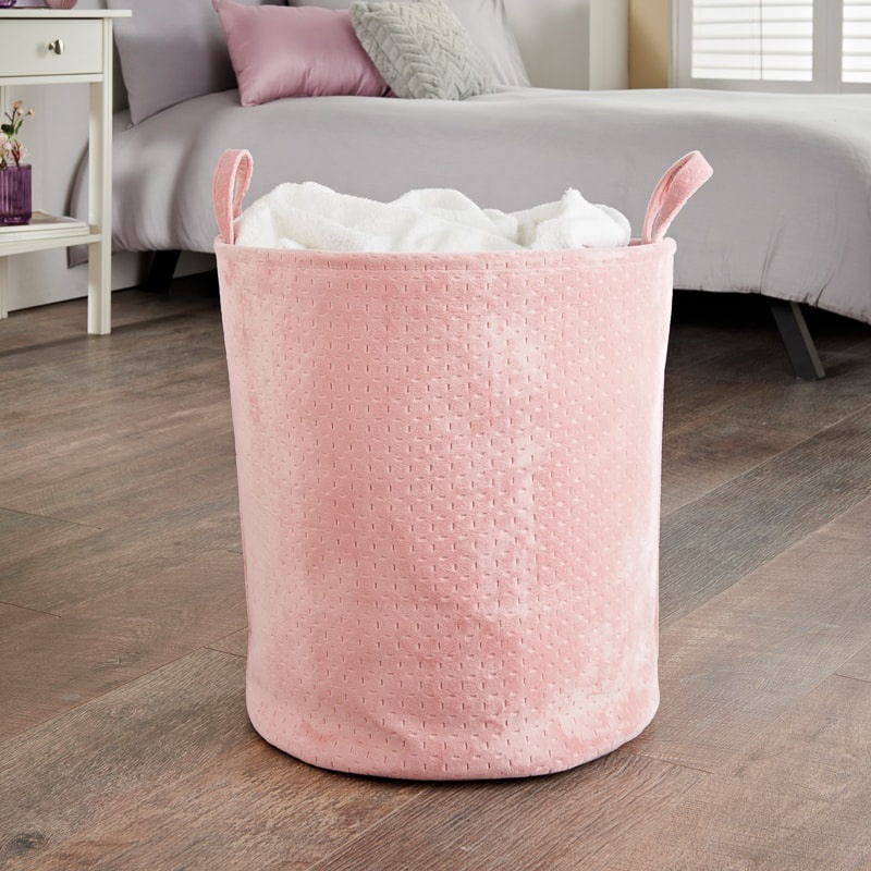 Velvet Round Laundry Hamper Pink
